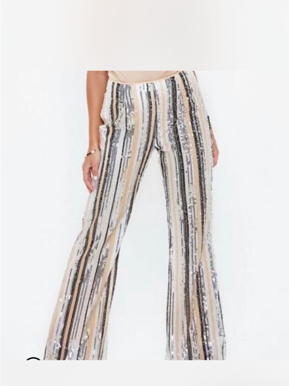 Missguided Beige and Silver Sequin Wide-Leg Trousers